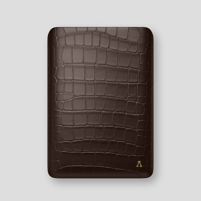 Dark Brown Sleeve MacBook Pro 14-inch Alligator with Gold Metal -1 | Dark-Brown-Gold