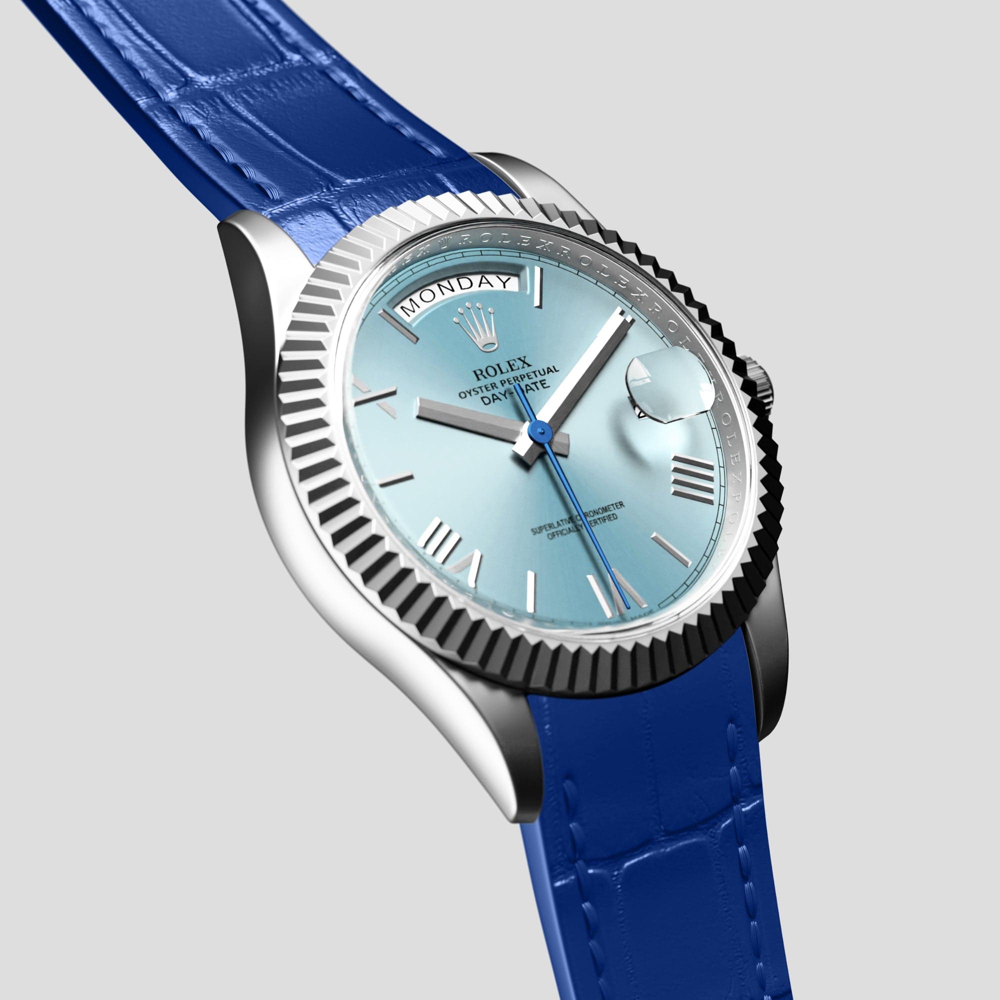 Rolex day 2024 date blue leather