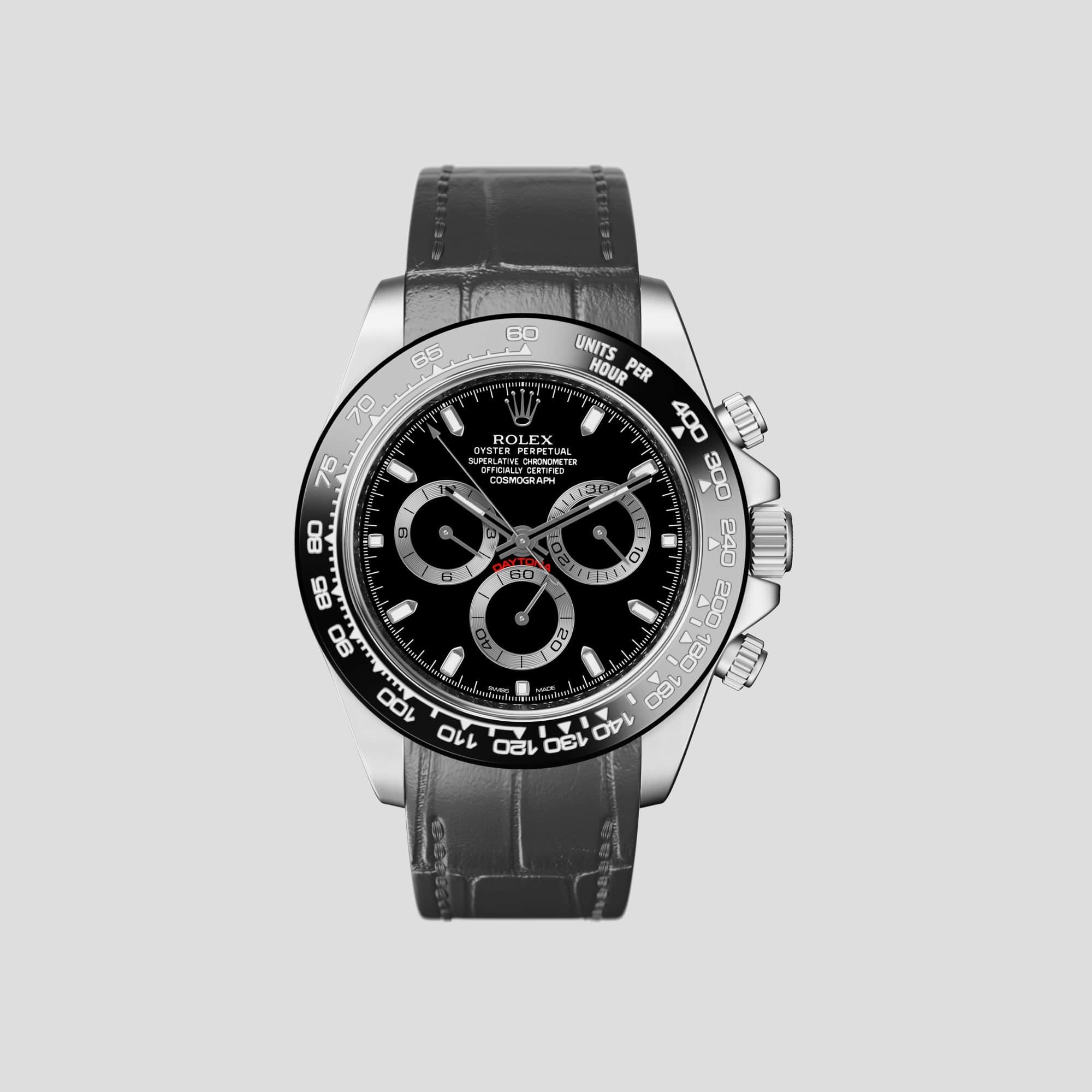 ROLEX デイトナ クロコ 革ベルト ブラック 344809 BSTD 時計