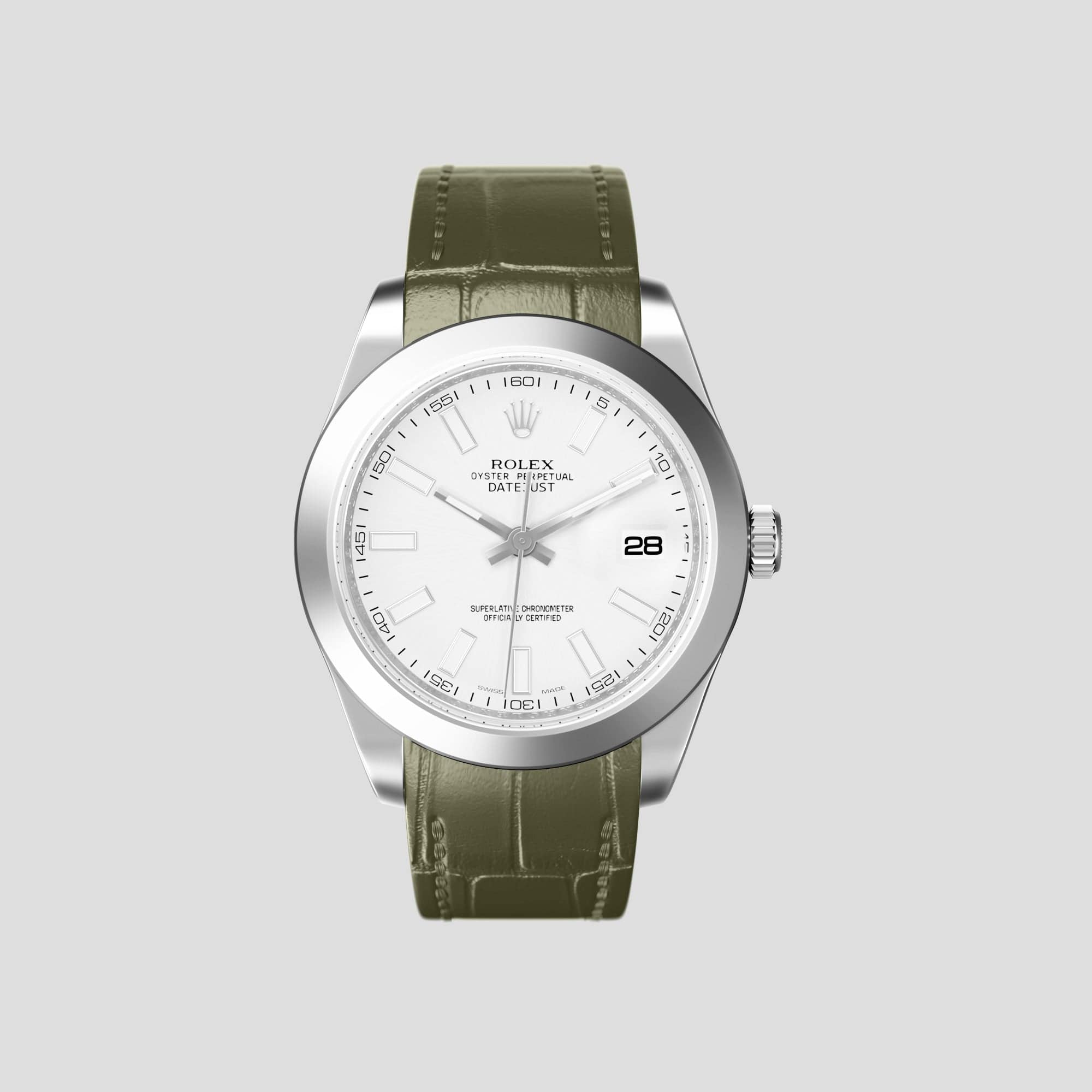 047◆ROLEX LEATHER WATCH BAND ALLIGATOR Curved end alligator leather Strap for Rolex Submariner