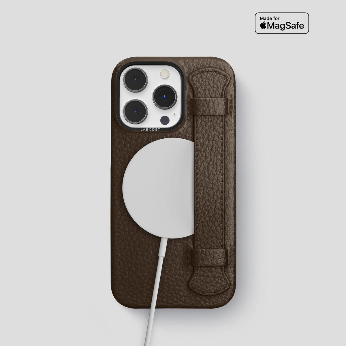 Dark Brown iPhone 14 Pro Strap Case Calf with Black Metal -5 | Dark-Brown-Black