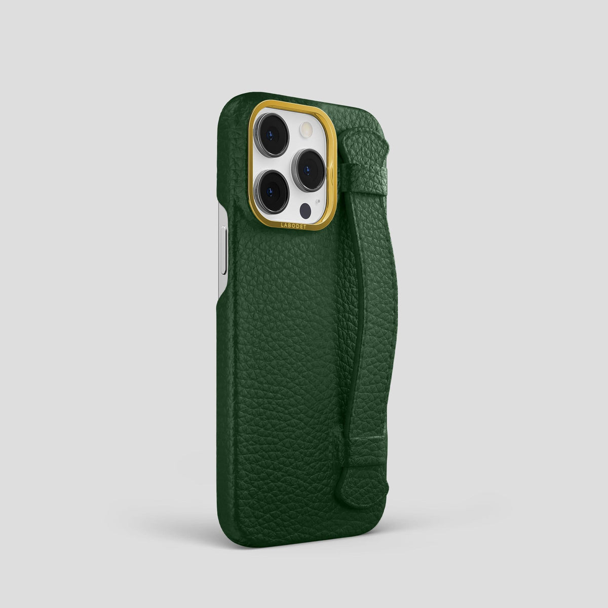 Dark Green iPhone 14 Pro Strap Case Calf with Gold Metal -2 | Dark-Green-Gold