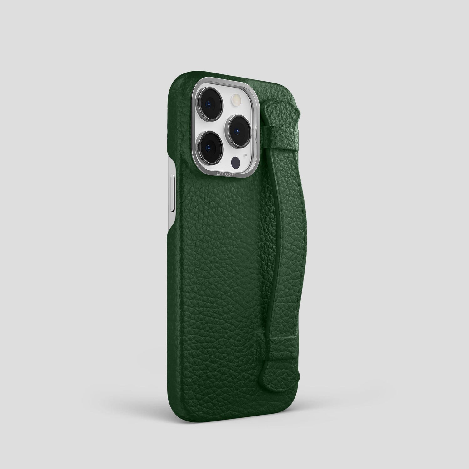 Dark Green iPhone 14 Pro Strap Case Calf with Steel Metal -2 | Dark-Green-Steel