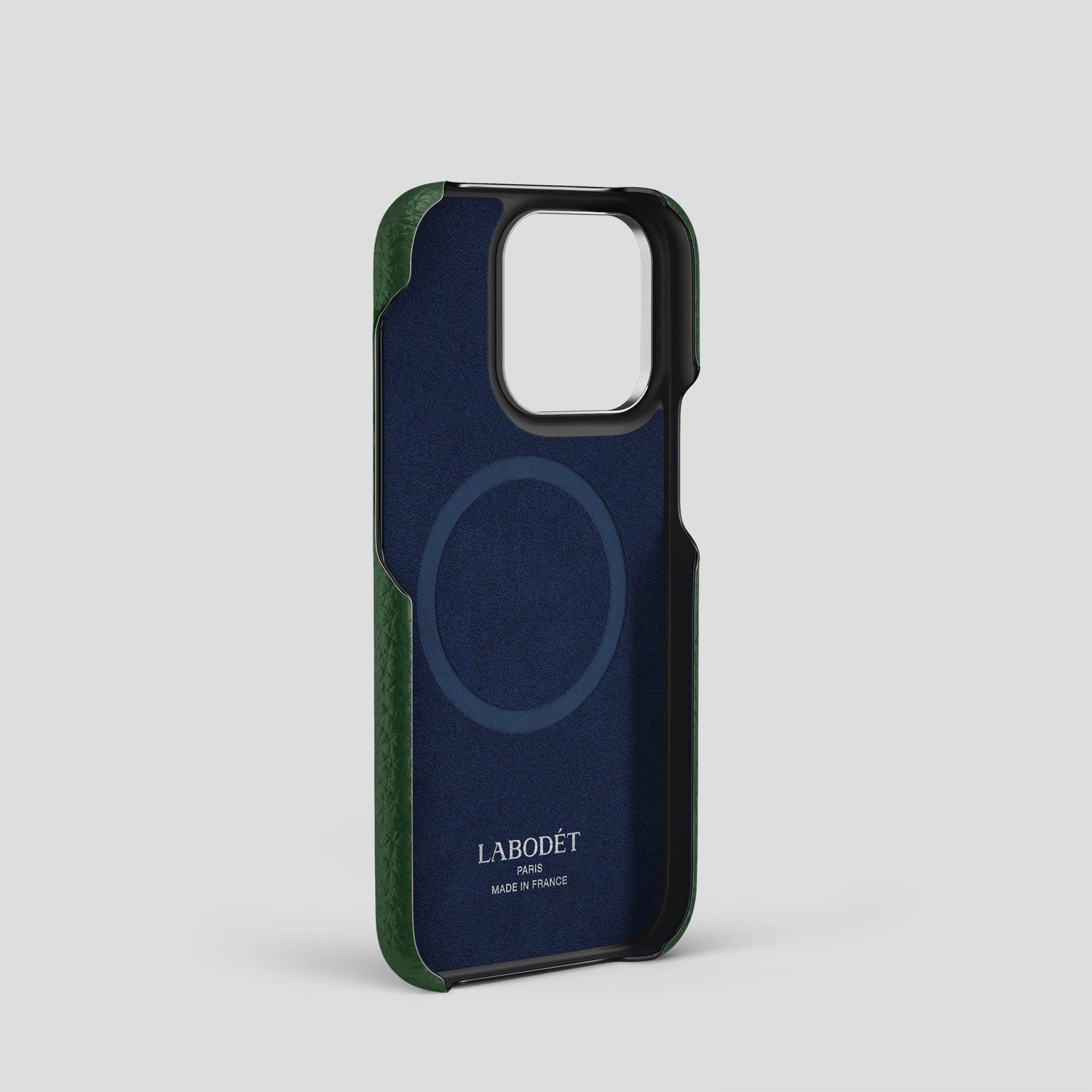 Dark Green iPhone 14 Pro Strap Case Calf with Steel Metal -4 | Dark-Green-Steel