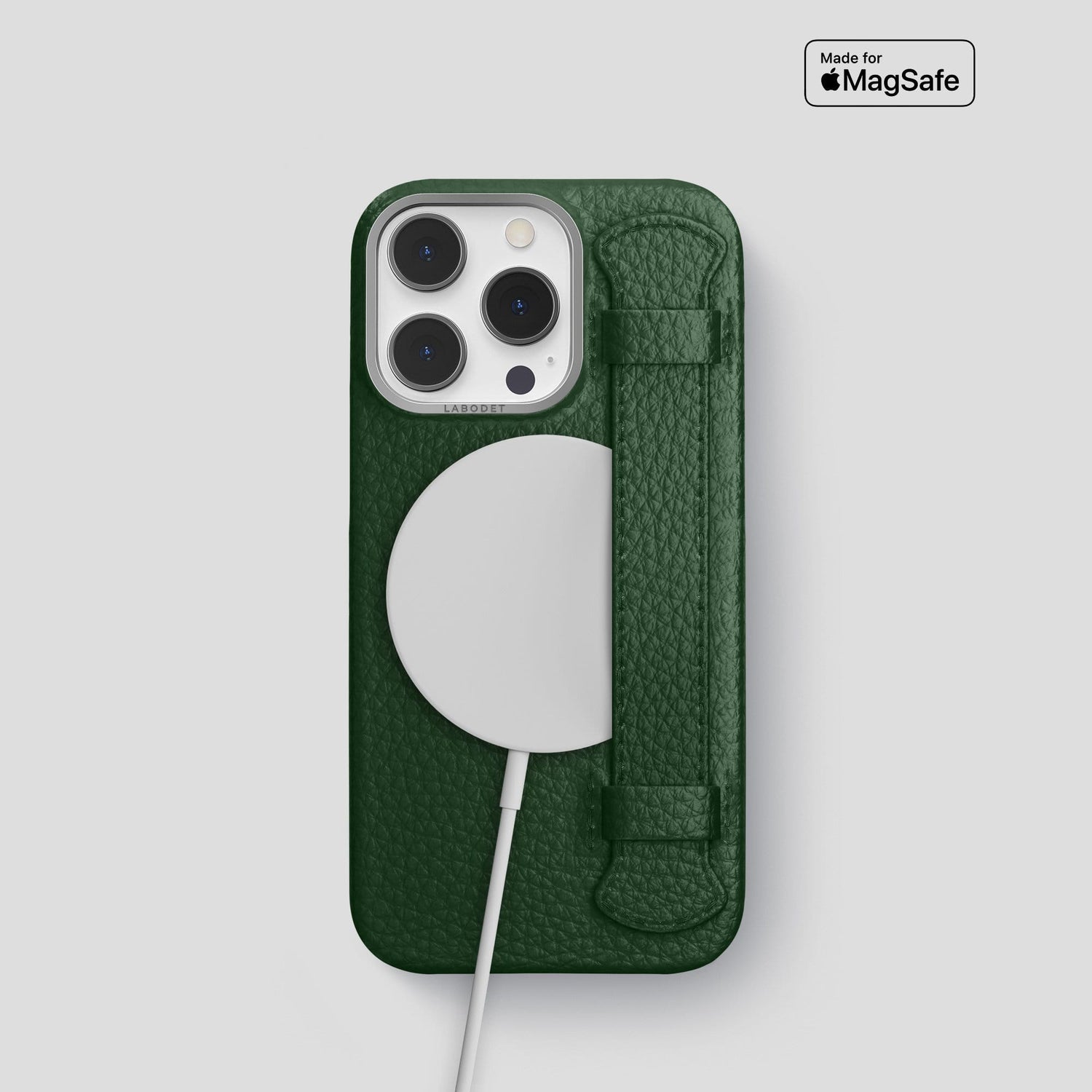 Dark Green iPhone 14 Pro Strap Case Calf with Steel Metal -5 | Dark-Green-Steel