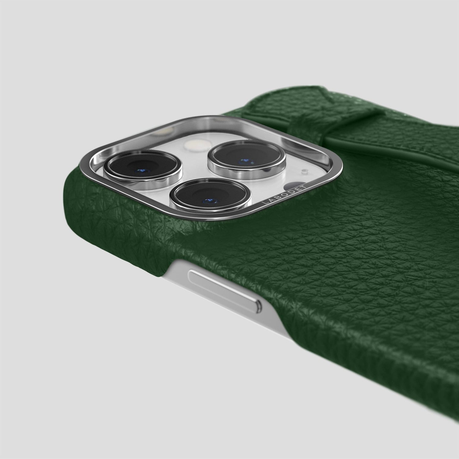 Dark Green iPhone 14 Pro Strap Case Calf with Steel Metal -6 | Dark-Green-Steel