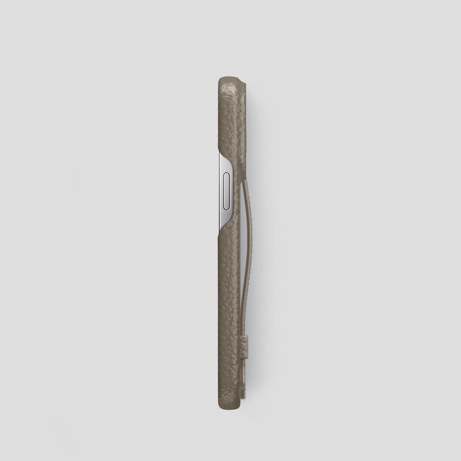 Taupe iPhone 14 Pro Strap Case Calf with Steel Metal -3 | Taupe-Steel