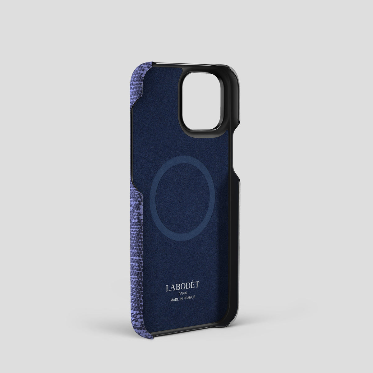 Navy-Blue iPhone 14 Pro Himalayan Lizard Strap Case with Black Metal -4 | Navy-Blue-Black