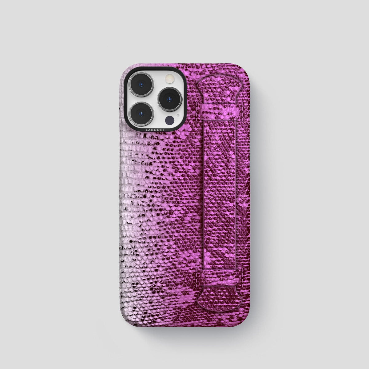 Fuchsia iPhone 14 Pro Himalayan Lizard Strap Case with Black Metal -1 | Fuchsia-Black