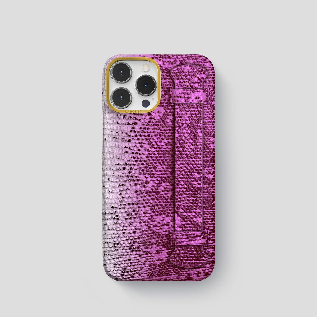 Fuchsia iPhone 14 Pro Himalayan Lizard Strap Case with Gold Metal -1 | Fuchsia-Gold