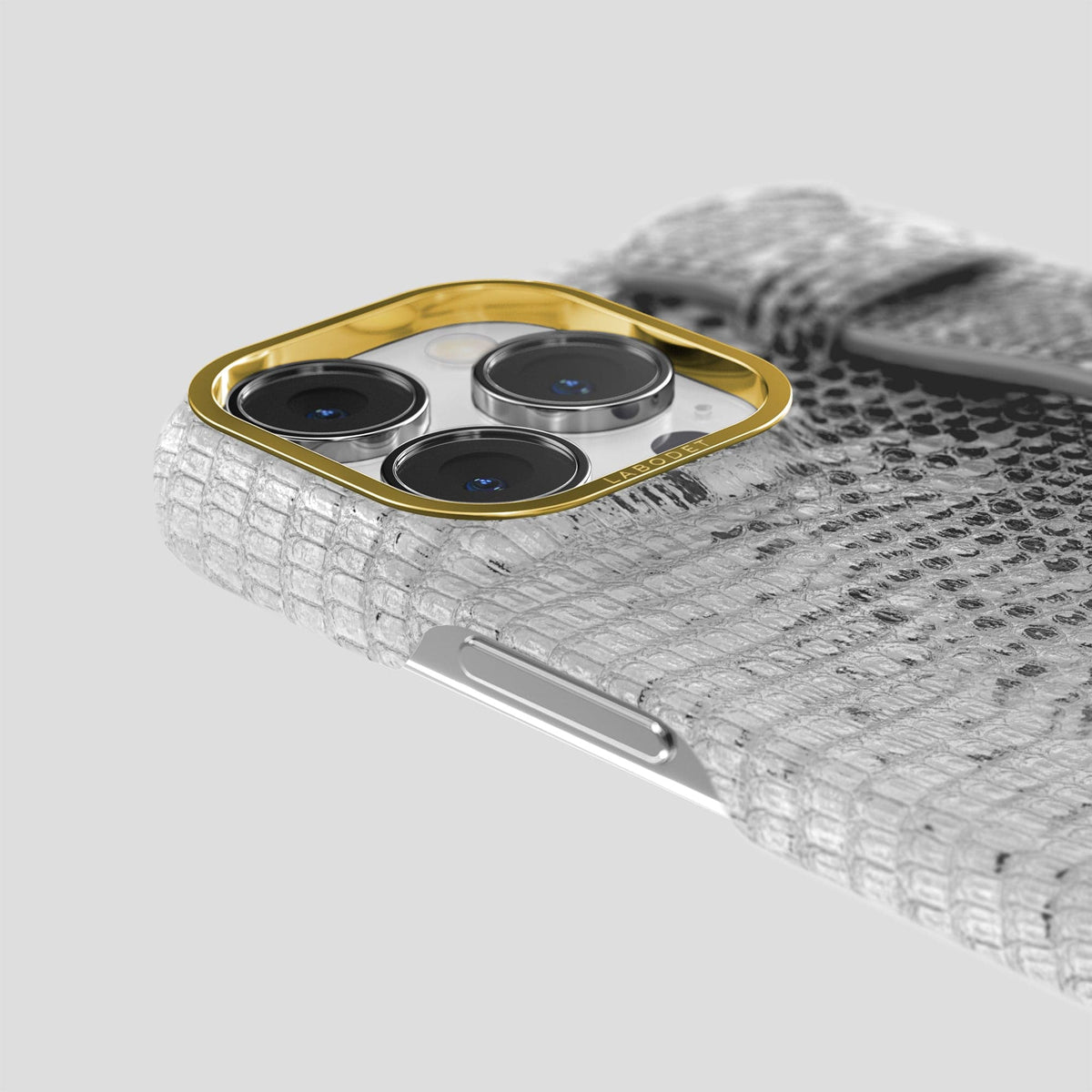 Light iPhone 14 Pro Himalayan Lizard Strap Case with Gold Metal -6 | Light-Gold