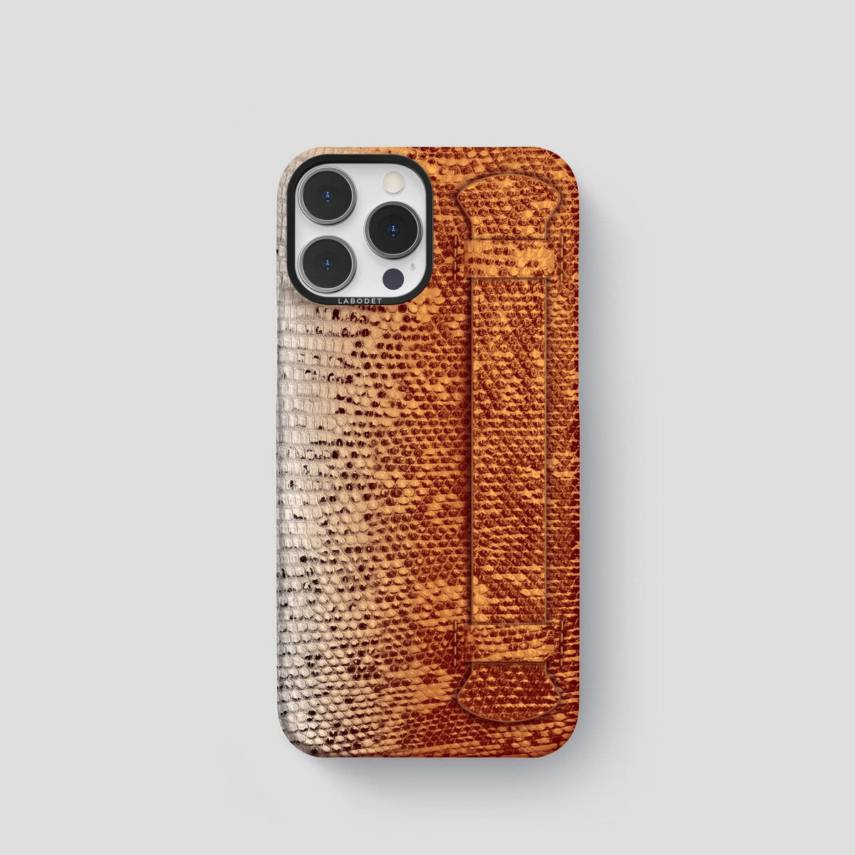Orange iPhone 14 Pro Himalayan Lizard Strap Case with Black Metal -1 | Orange-Black