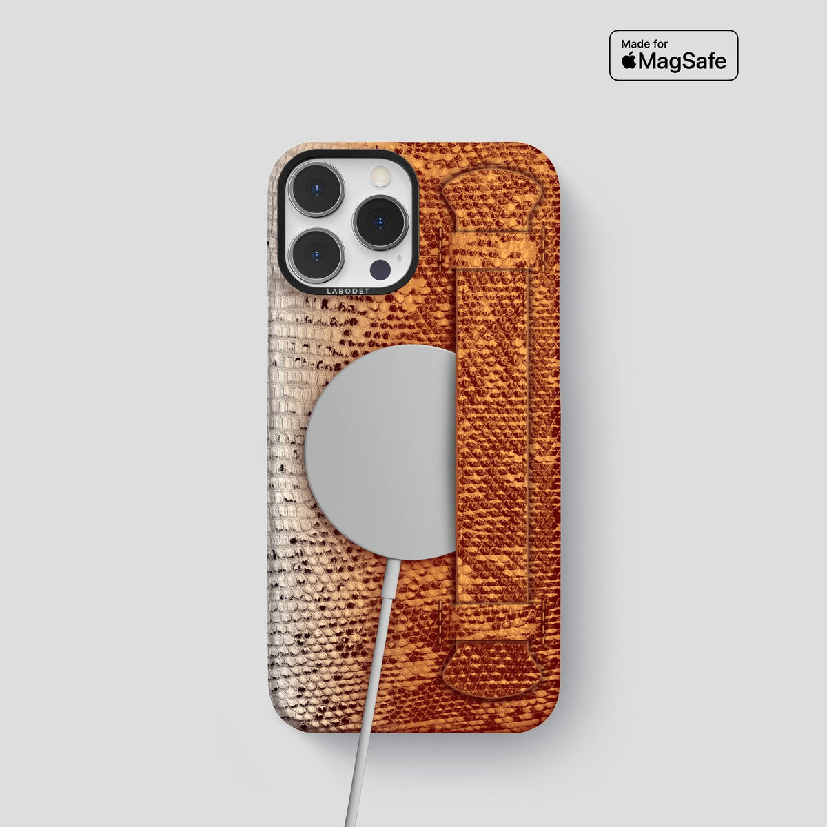 Orange iPhone 14 Pro Himalayan Lizard Strap Case with Black Metal -5 | Orange-Black