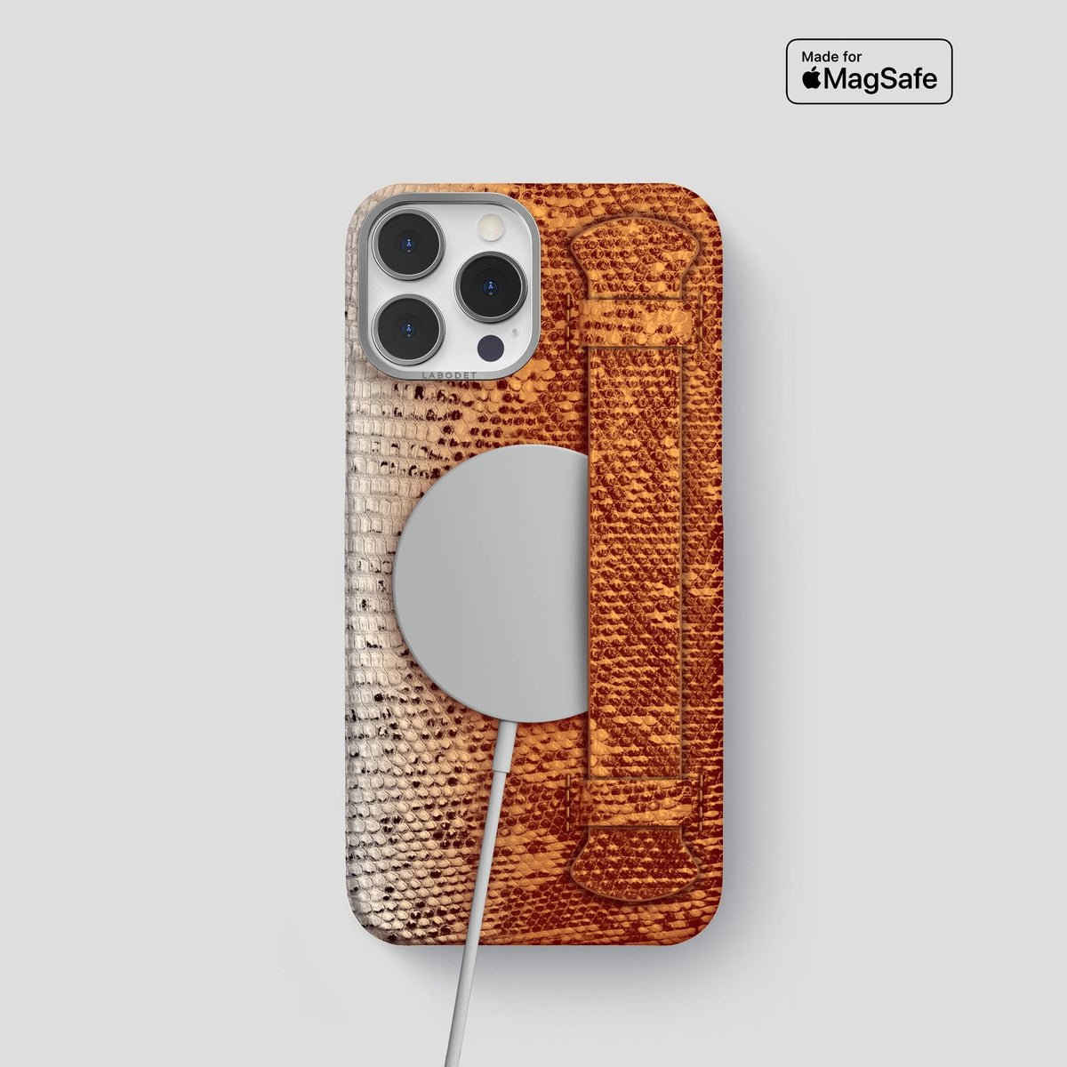 Orange iPhone 14 Pro Himalayan Lizard Strap Case with Steel Metal -5 | Orange-Steel