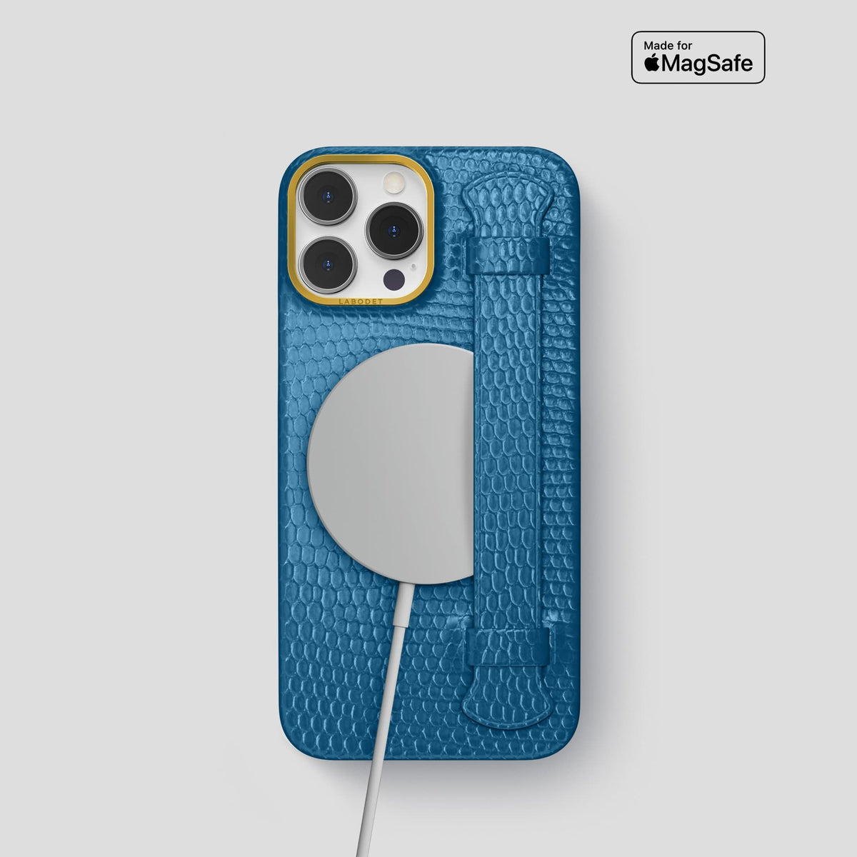Blue iPhone 14 Pro Strap Case with Gold Metal -5 | Blue-Gold