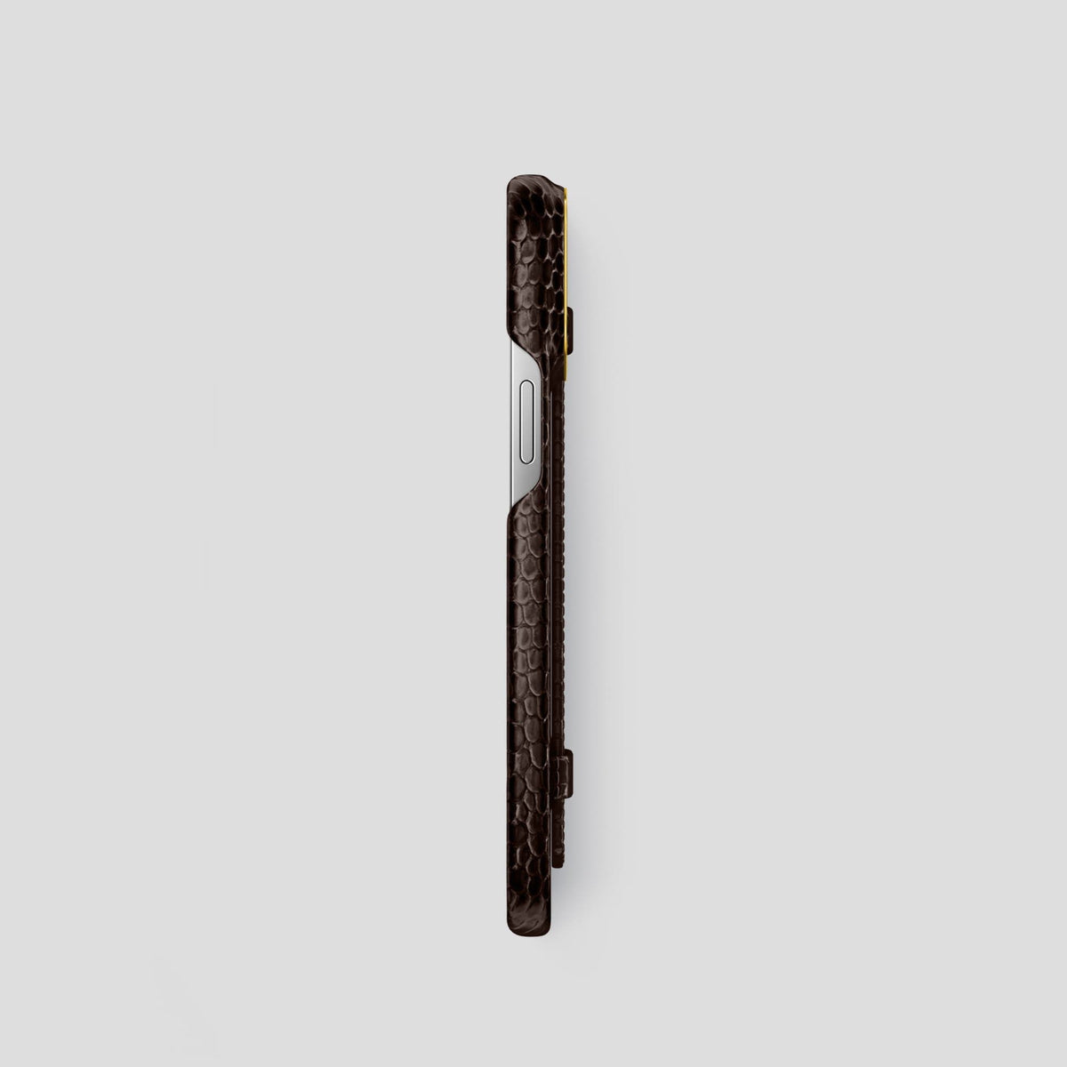 Brown iPhone 14 Pro Strap Case with Gold Metal -3 | Brown-Gold
