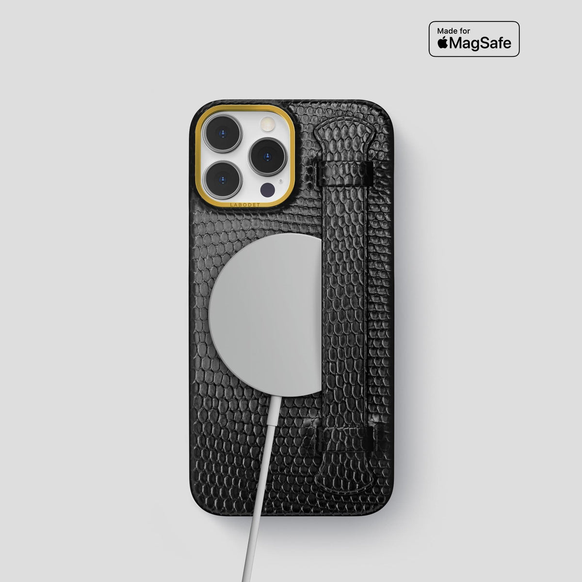 Black iPhone 14 Pro Strap Case with Gold Metal -5 | Black-Gold