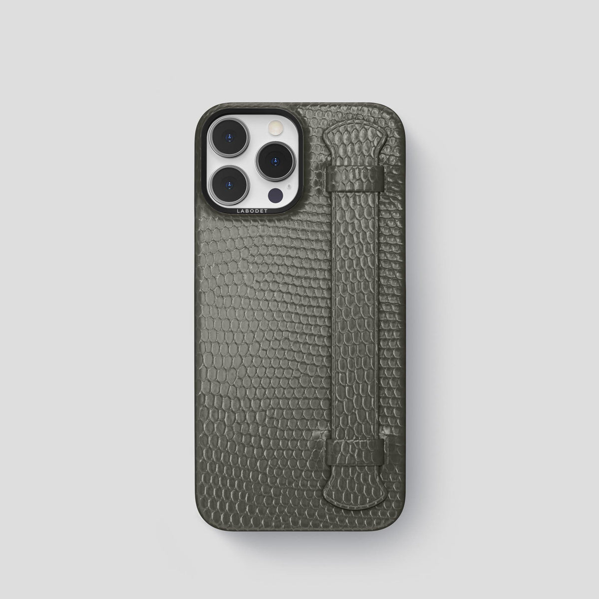 Grey iPhone 14 Pro Strap Case with Black Metal -1 | Grey-Black