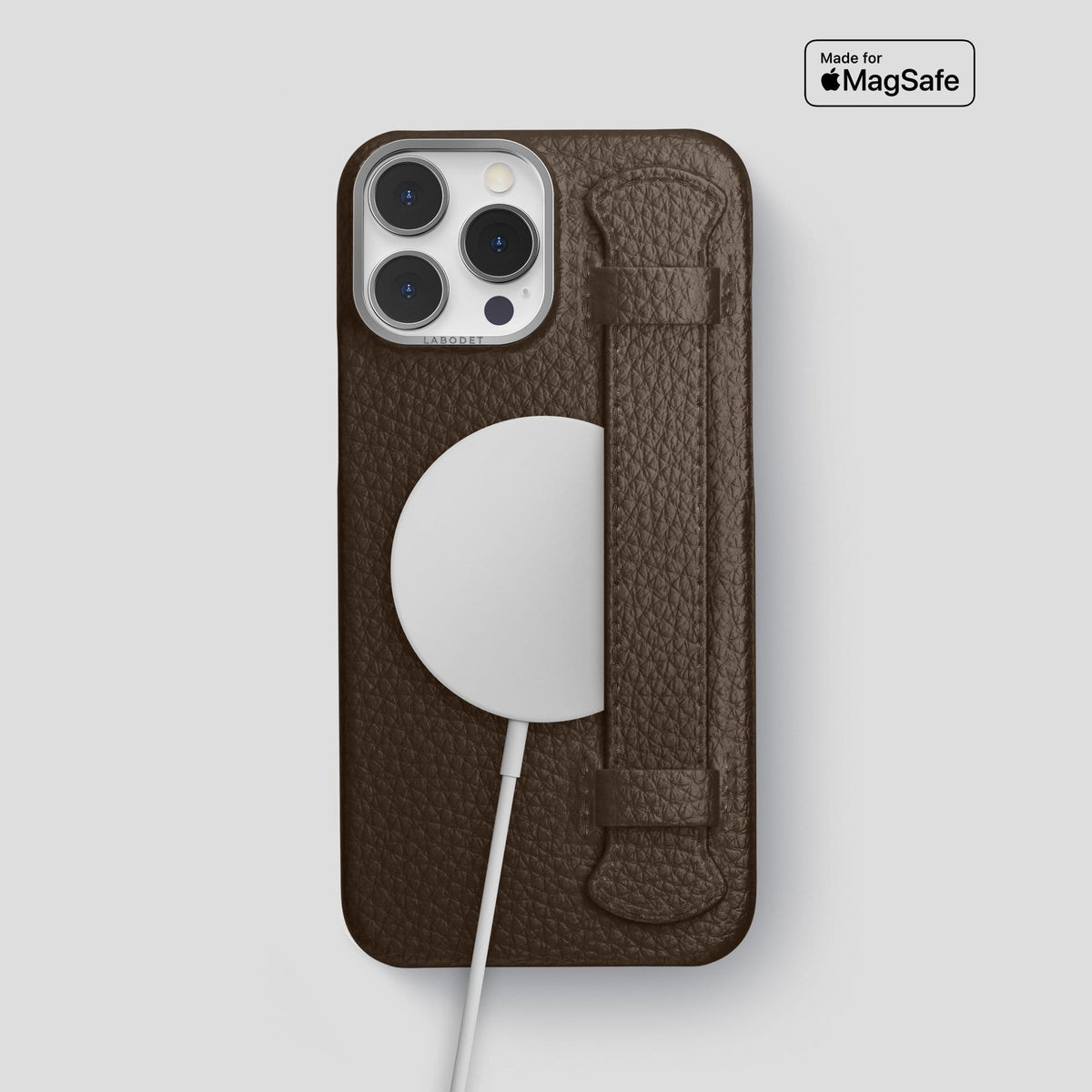 Dark Brown iPhone 14 Pro Max Strap Case Calf with Steel Metal -5 | Dark-Brown-Steel