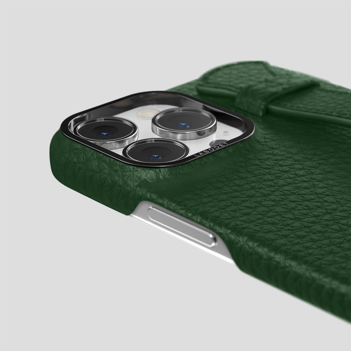 Dark Green iPhone 14 Pro Max Strap Case Calf with Black Metal -6 | Dark-Green-Black