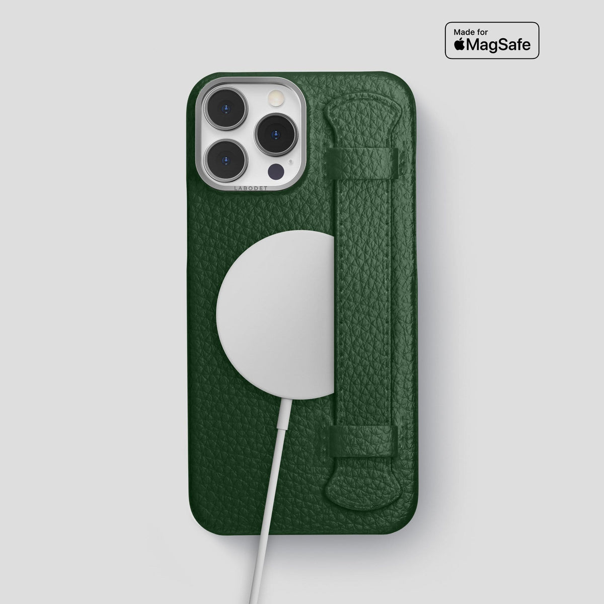 Dark Green iPhone 14 Pro Max Strap Case Calf with Steel Metal -5 | Dark-Green-Steel