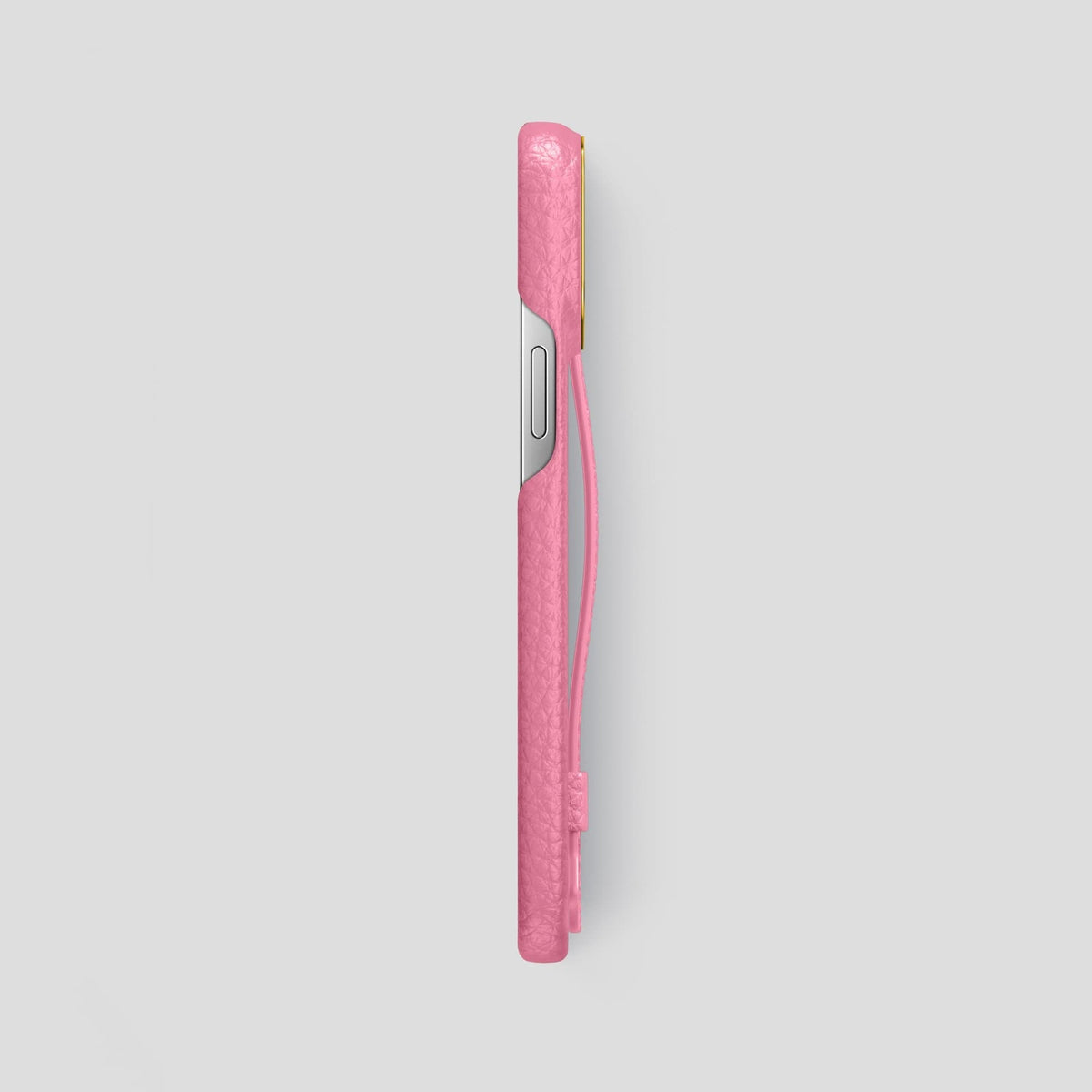 Pink iPhone 14 Pro Max Strap Case Calf with Gold Metal -3 | Pink-Gold