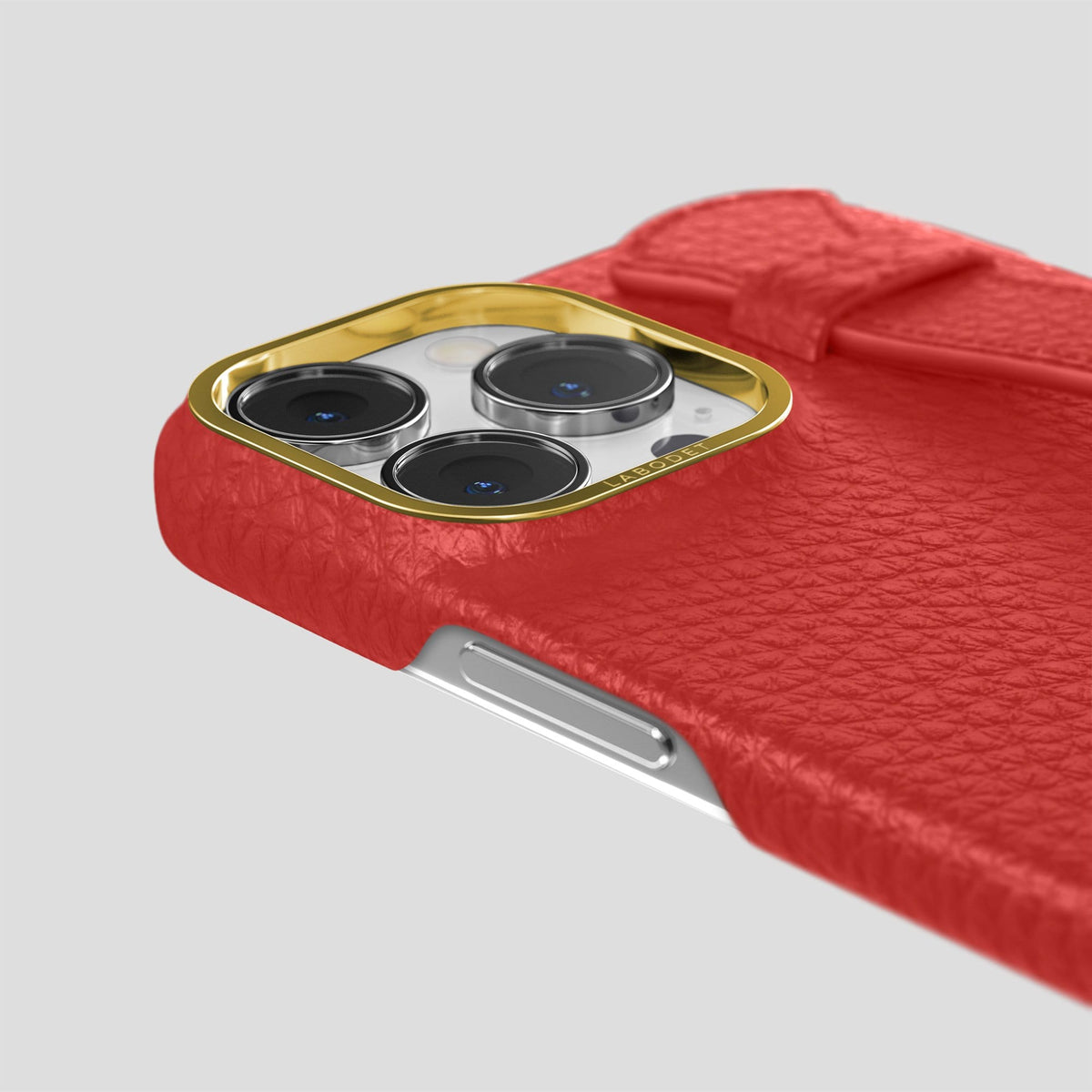Red iPhone 14 Pro Max Strap Case Calf with Gold Metal -6 | Red-Gold
