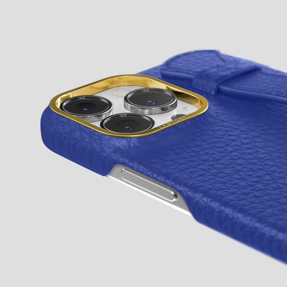 Royal Blue iPhone 14 Pro Max Strap Case Calf with Gold Metal -6 | Royal-Blue-Gold