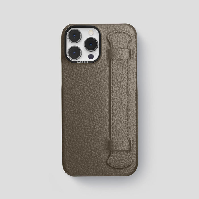 Taupe iPhone 14 Pro Max Strap Case Calf with Black Metal -1 | Taupe-Black