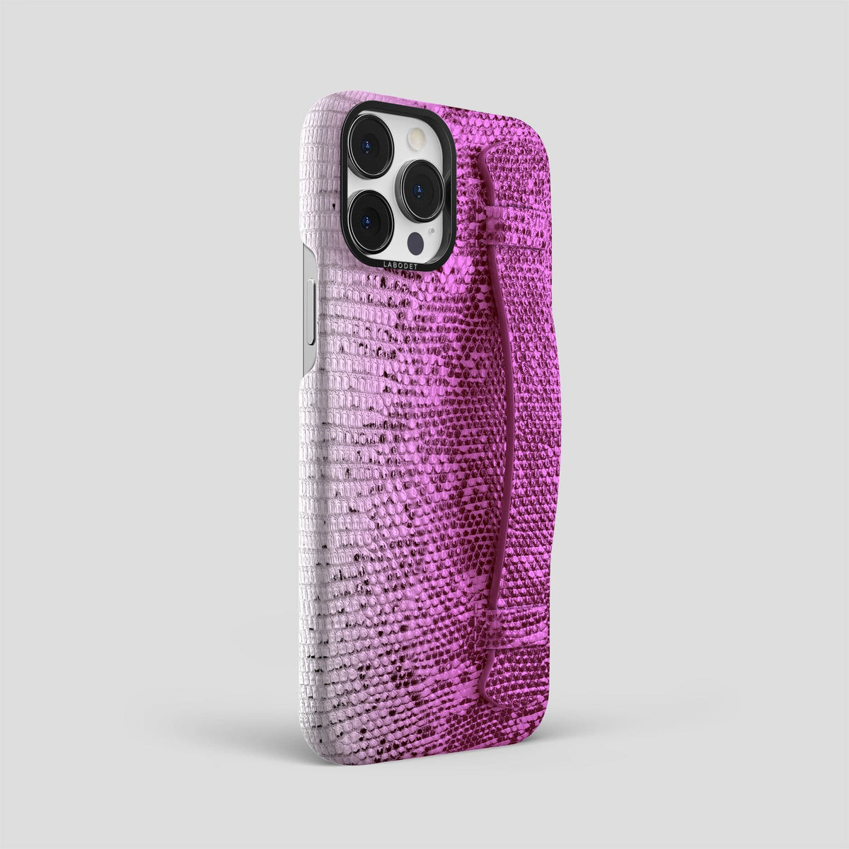 Fuchsia iPhone 14 Pro Max Himalayan Lizard Strap Case with Black Metal -2 | Fuchsia-Black