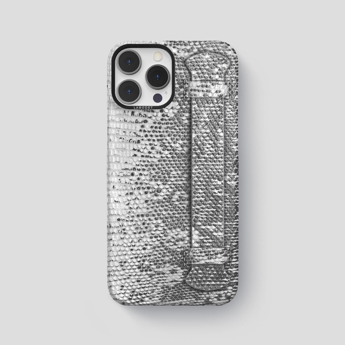 Light iPhone 14 Pro Max Himalayan Lizard Strap Case with Black Metal -1 | Light-Black