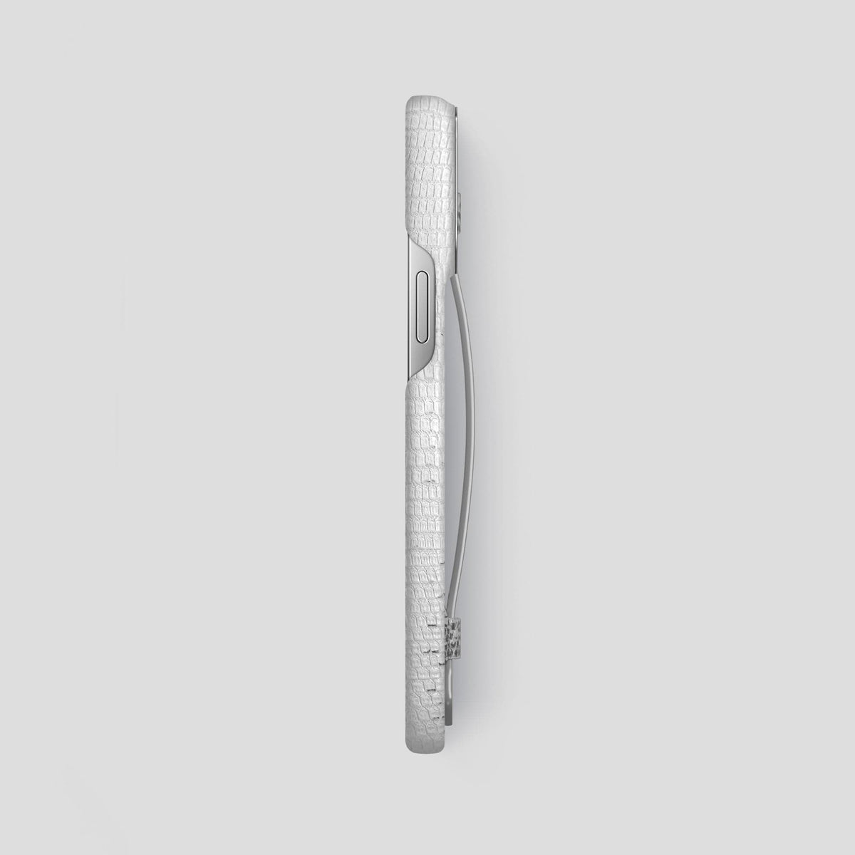 Light iPhone 14 Pro Max Himalayan Lizard Strap Case with Steel Metal -3 | Light-Steel