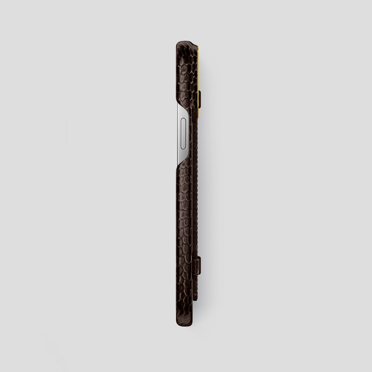 Brown iPhone 14 Pro Max Strap Case with Gold Metal -3 | Brown-Gold