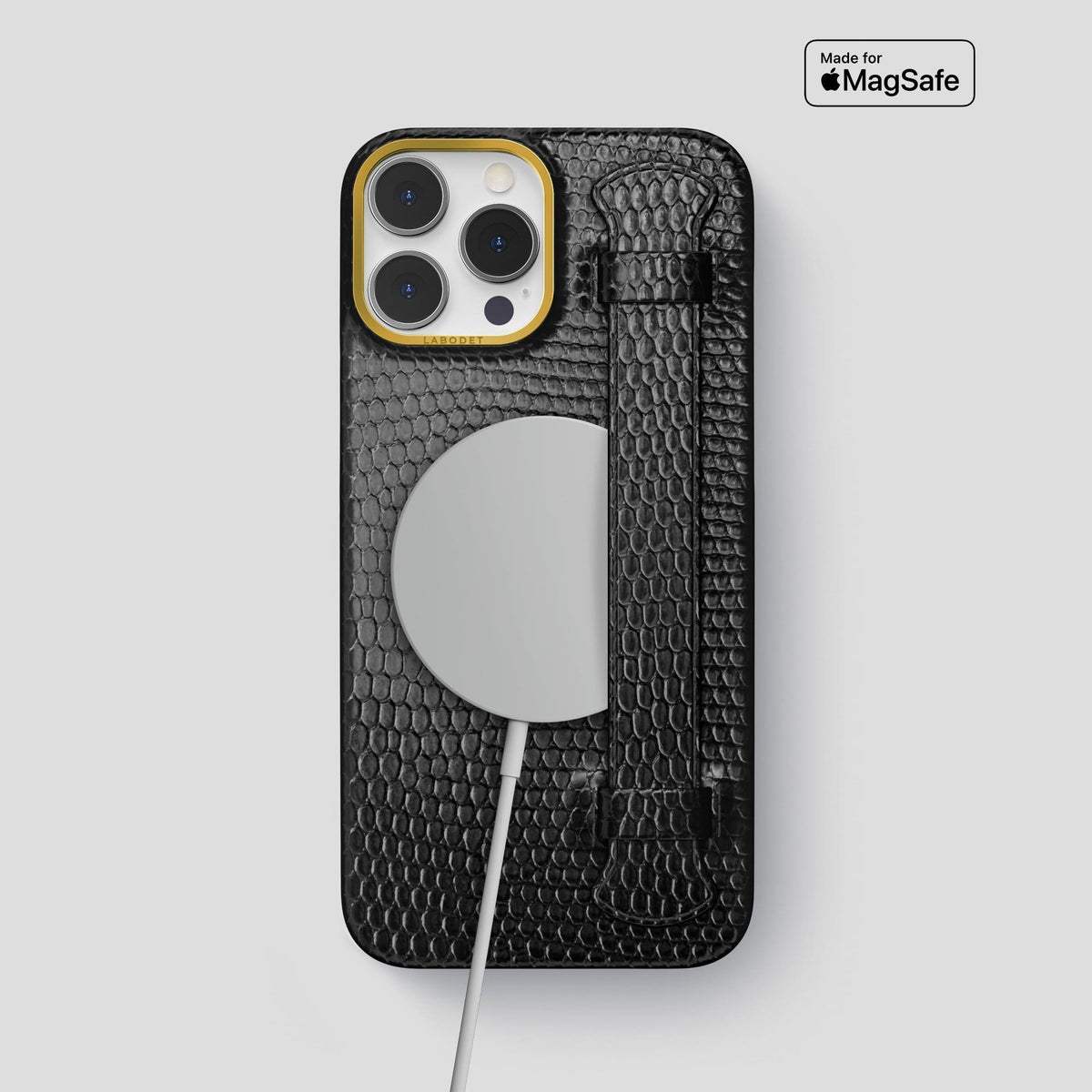 Black iPhone 14 Pro Max Strap Case with Gold Metal -5 | Black-Gold