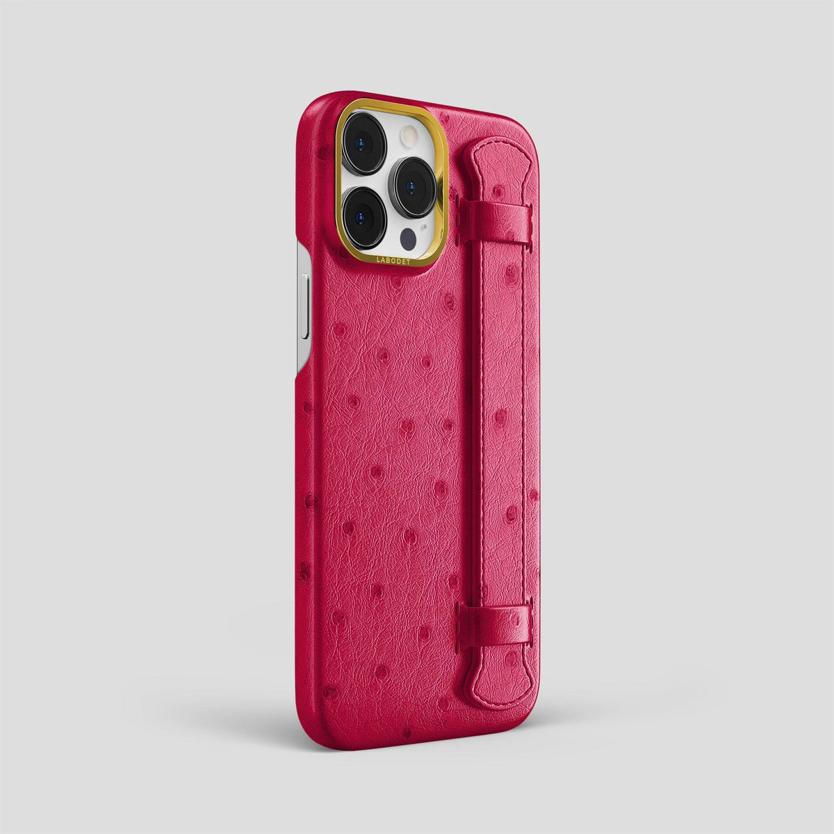 Bordeaux iPhone 14 Pro Max Handle Case Ostrich with Gold Metal -2 | Bordeaux-Gold