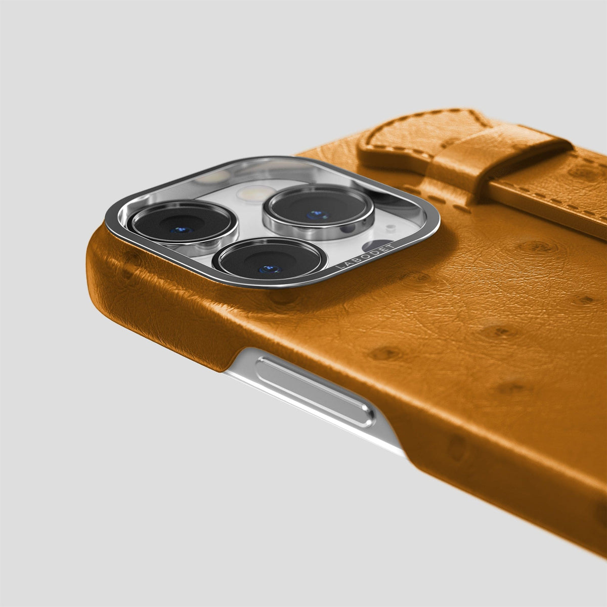 Chestnut iPhone 14 Pro Max Handle Case Ostrich with Steel Metal -6 | Chestnut-Steel