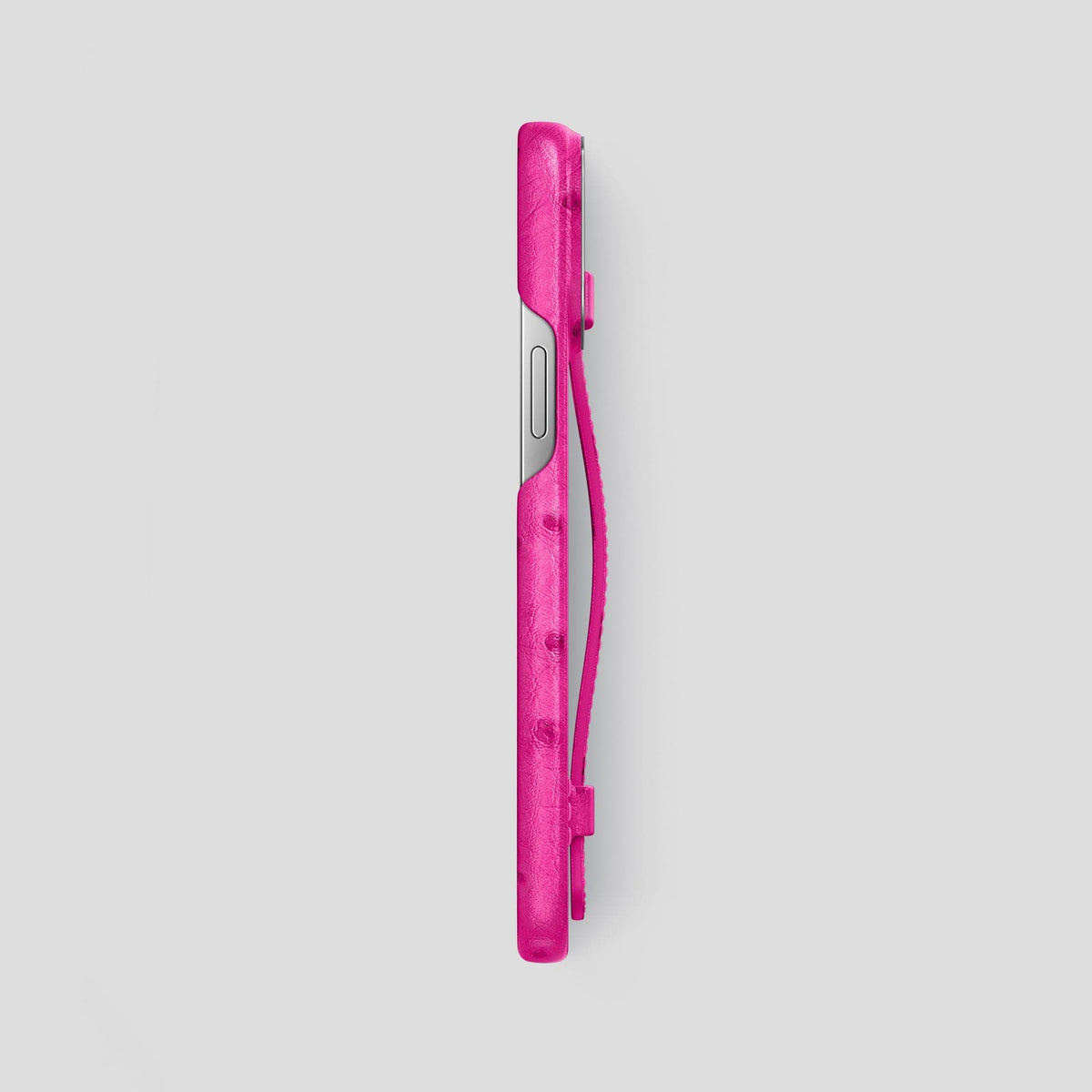 Fuchsia iPhone 14 Pro Max Handle Case Ostrich with Steel Metal -3 | Fuchsia-Steel