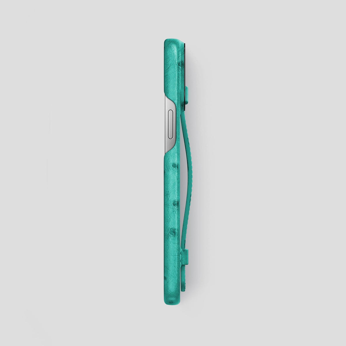 Turquoise iPhone 14 Pro Max Handle Case Ostrich with Black Metal -3 | Turquoise-Black