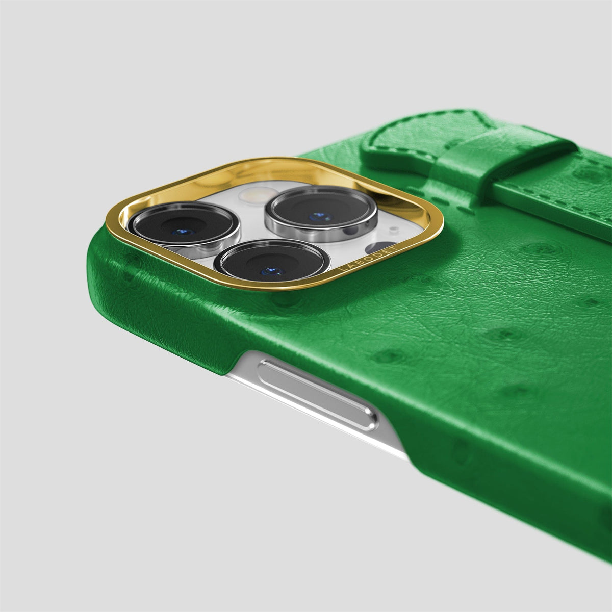 Kentucky Green iPhone 14 Pro Max Handle Case Ostrich with Gold Metal -6 | Kentucky-Green-Gold