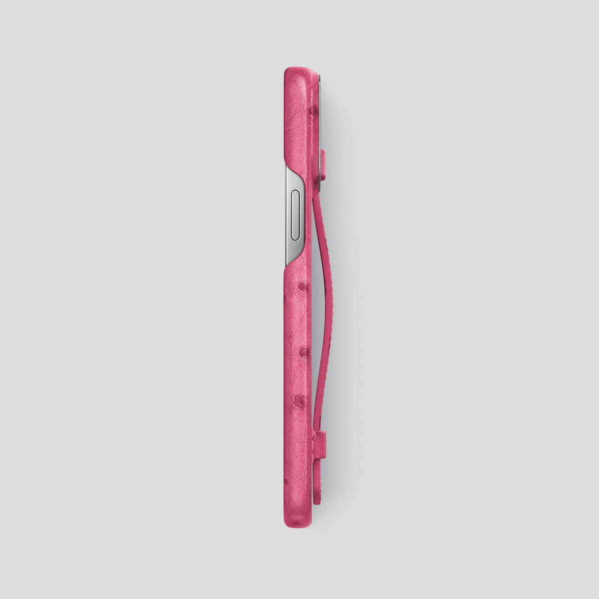 Petal Pink iPhone 14 Pro Max Handle Case Ostrich with Steel Metal -3 | Petal-Pink-Steel