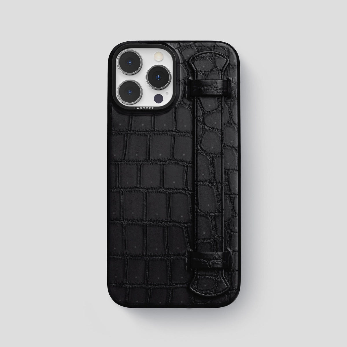 Black iPhone 14 Pro Max Strap Case with Black Metal -1 | Black-Black