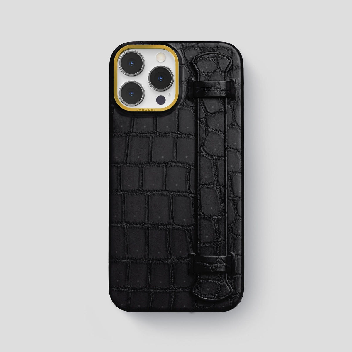Black iPhone 14 Pro Max Strap Case with Gold Metal -1 | Black-Gold