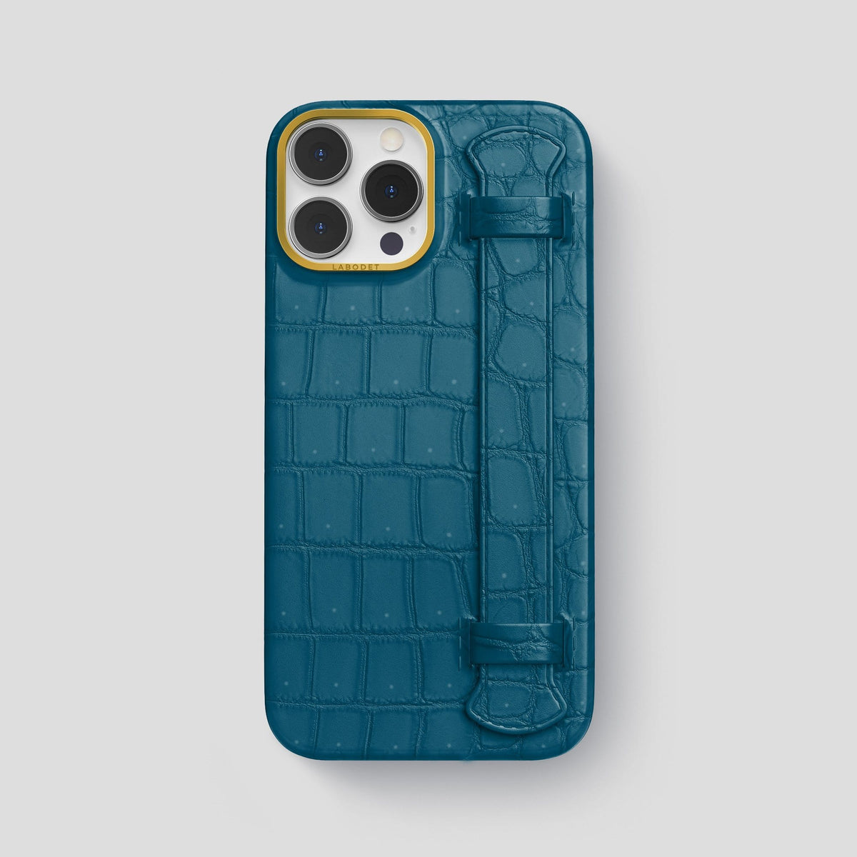 Duck Blue iPhone 14 Pro Max Strap Case with Gold Metal -1 | Duck-Blue-Gold