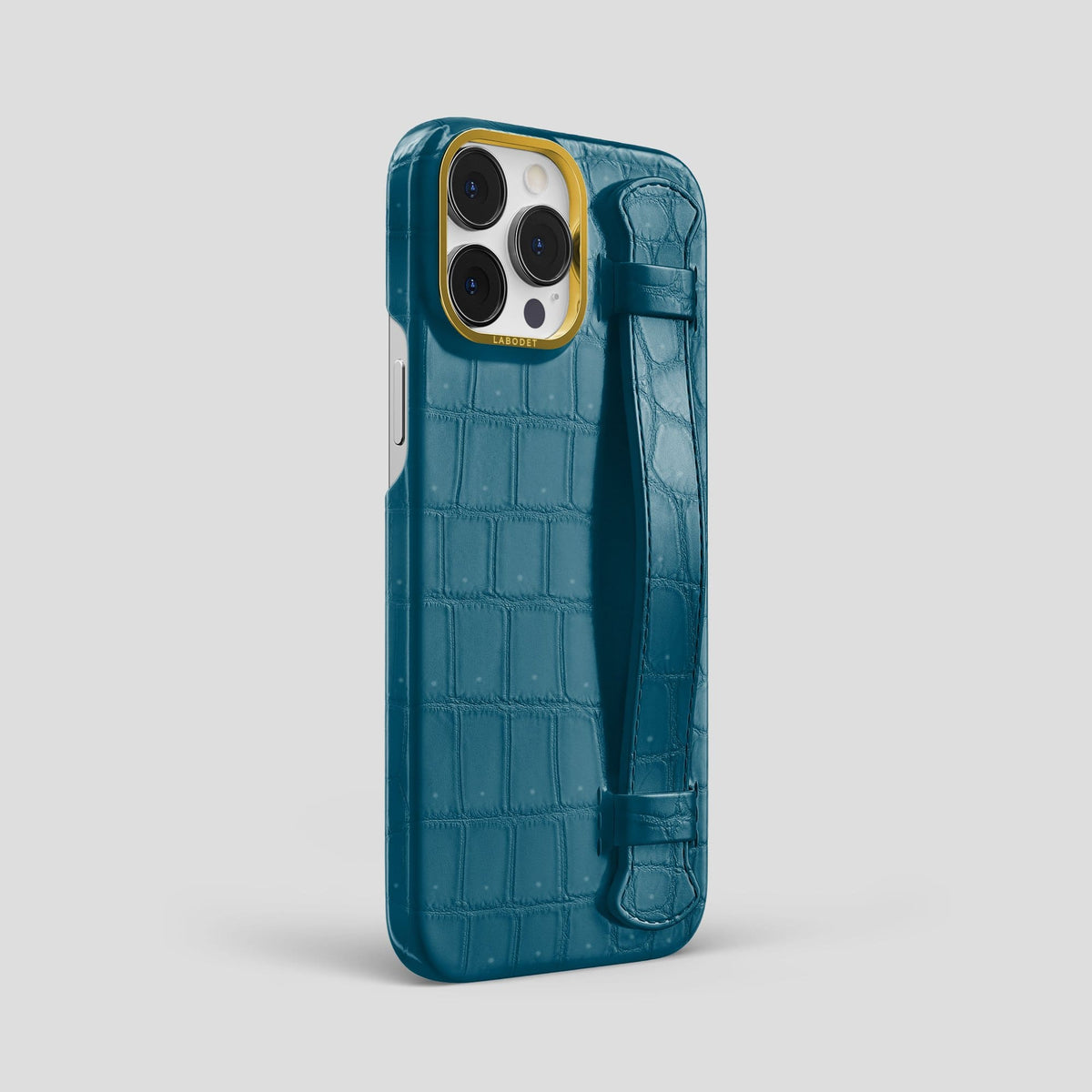 Duck Blue iPhone 14 Pro Max Strap Case with Gold Metal -2 | Duck-Blue-Gold