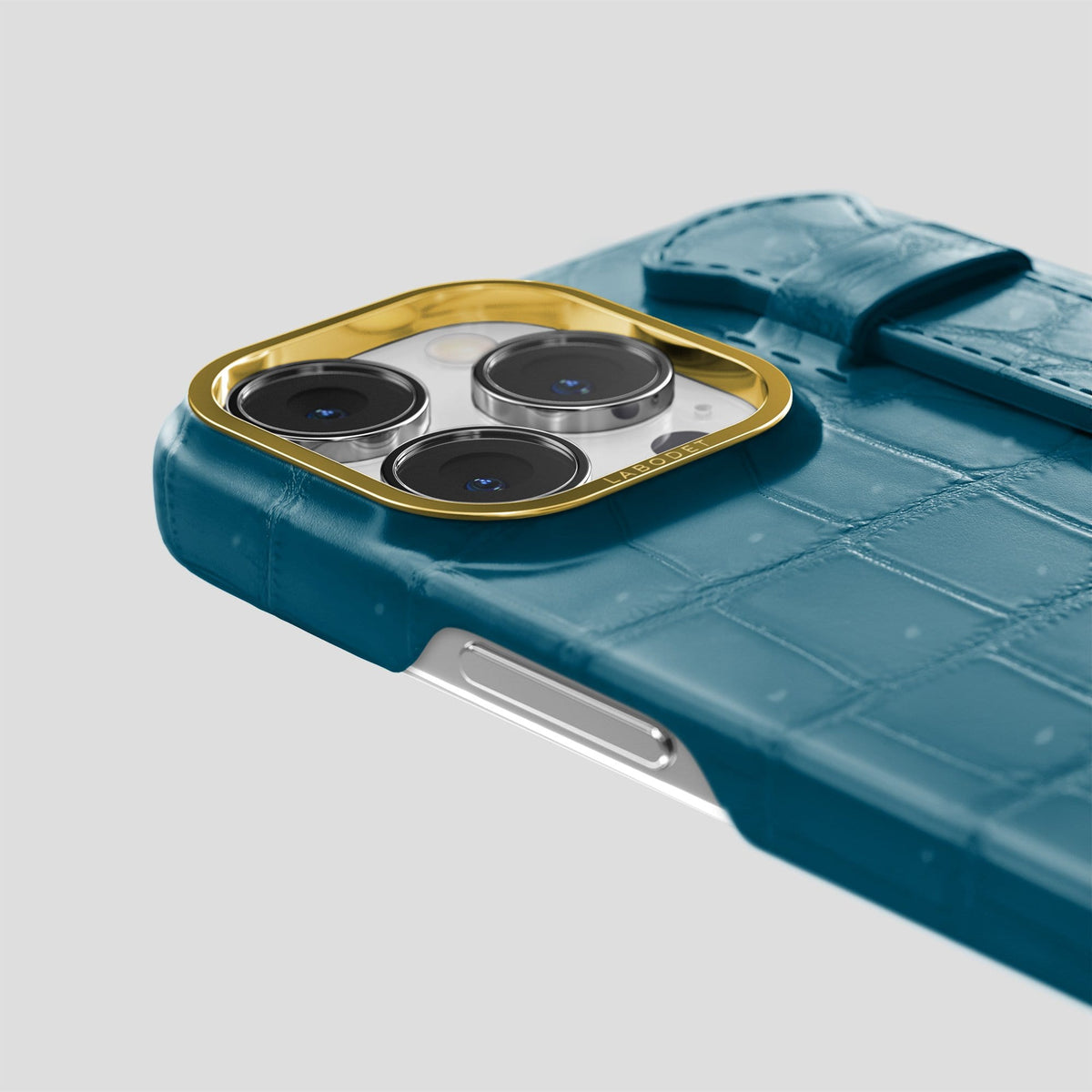 Duck Blue iPhone 14 Pro Max Strap Case with Gold Metal -6 | Duck-Blue-Gold