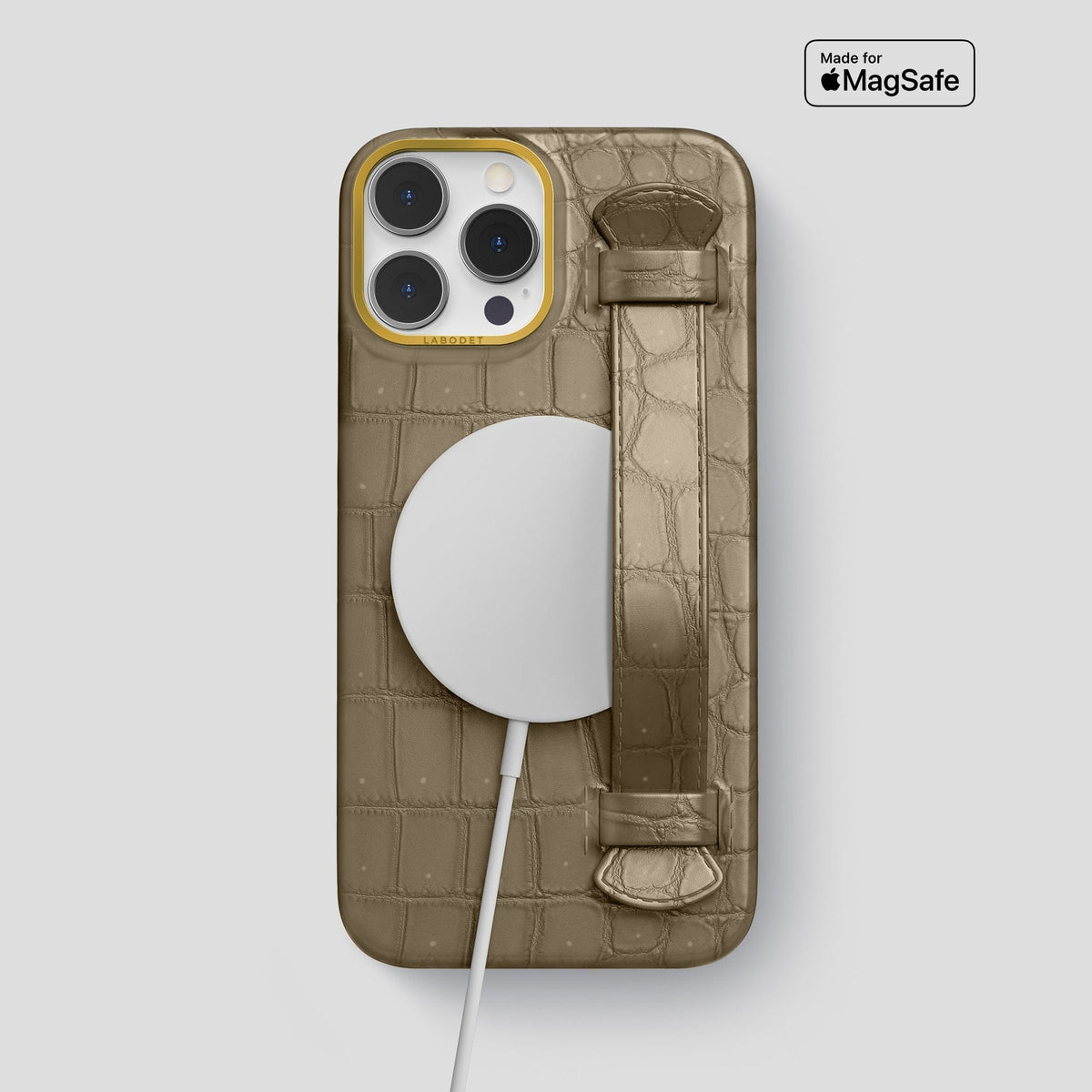 Kaki Green iPhone 14 Pro Max Strap Case with Gold Metal -5 | Kaki-Green-Gold