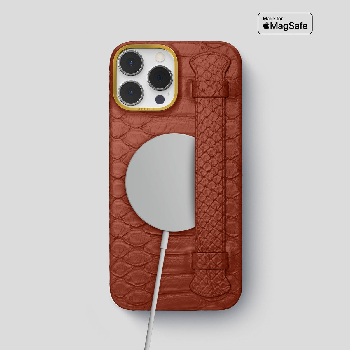 Brown iPhone 14 Pro Max Strap Case Python with Gold Metal -5 | Brown-Gold