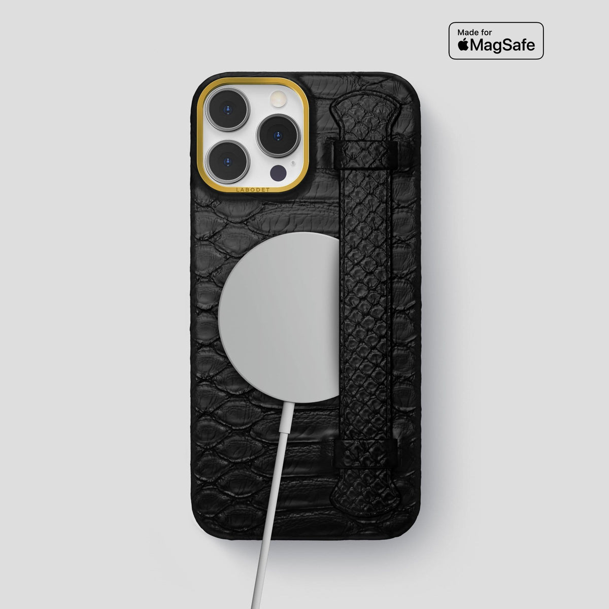 Black iPhone 14 Pro Max Strap Case Python with Gold Metal -5 | Black-Gold