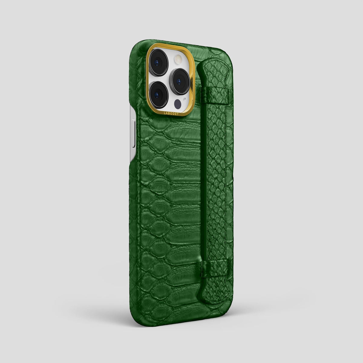 Green iPhone 14 Pro Max Strap Case Python with Gold Metal -2 | Green-Gold