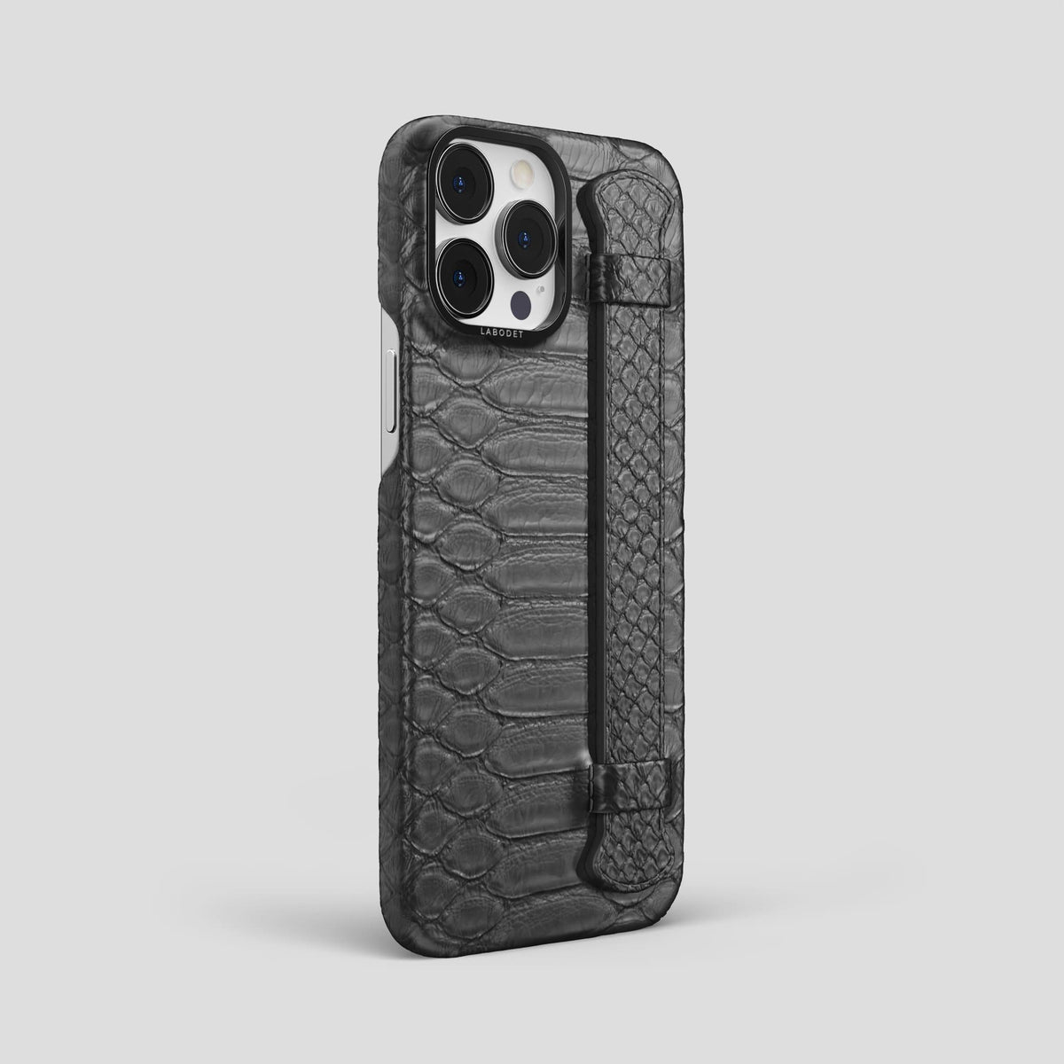 Grey iPhone 14 Pro Max Strap Case Python with Black Metal -2 | Grey-Black